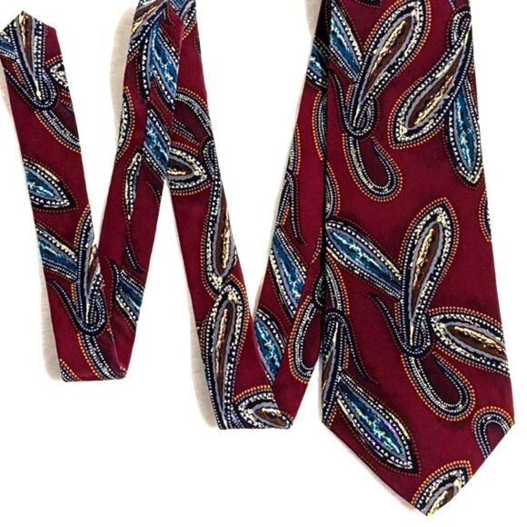 Men's Vintage 100% Italian Silk Tie - Burgandy Paisley Motif - Picture 6 of 11